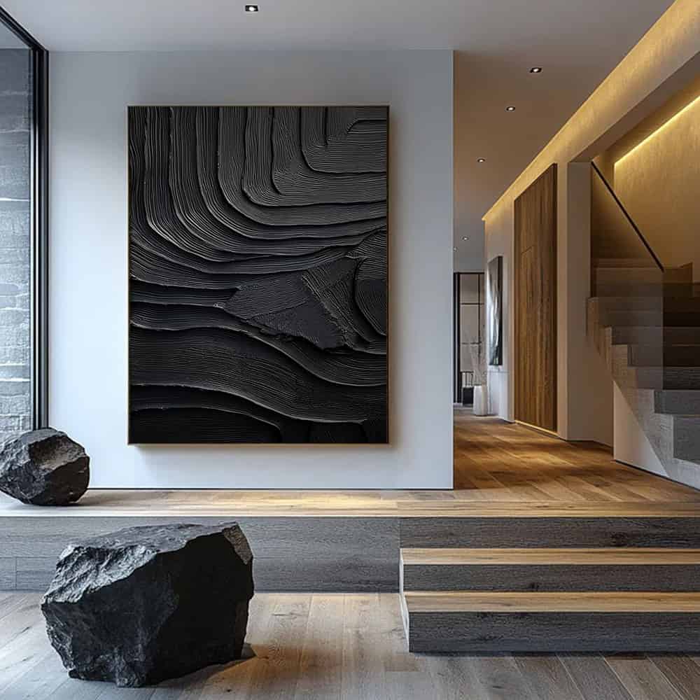 BLACK TEXTURED ART "STRATA"