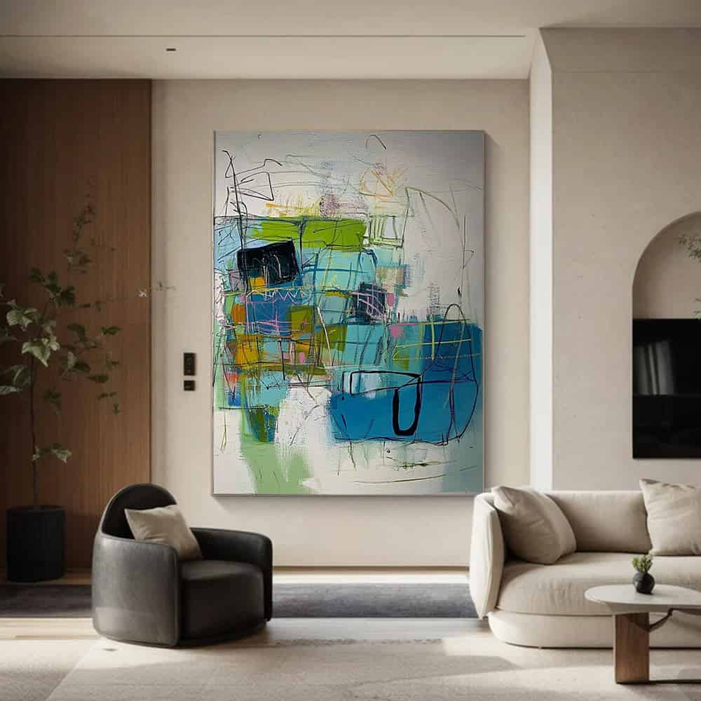 COLOR ABSTRACT ART "PLAYFUL BLUEPRINT"