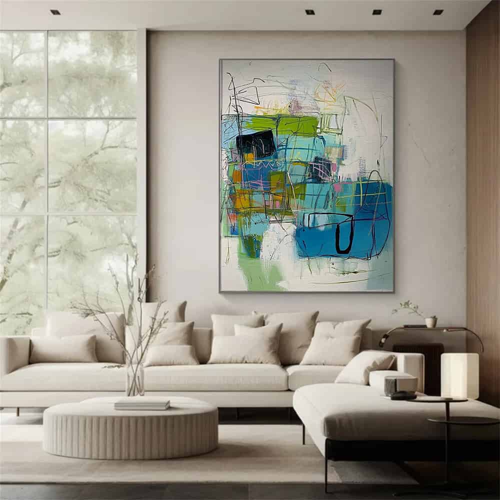 COLOR ABSTRACT ART "PLAYFUL BLUEPRINT"