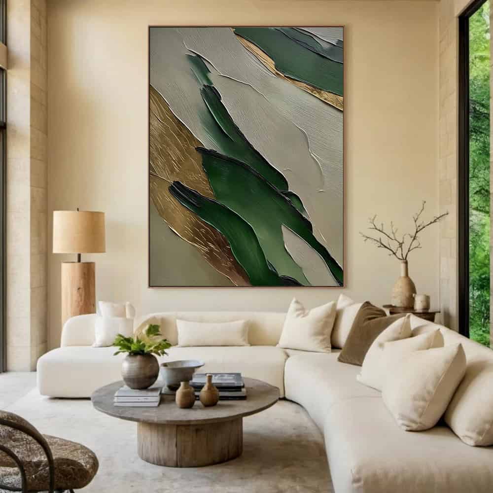 GREEN ABSTRACT ART "GILDED STRATA"