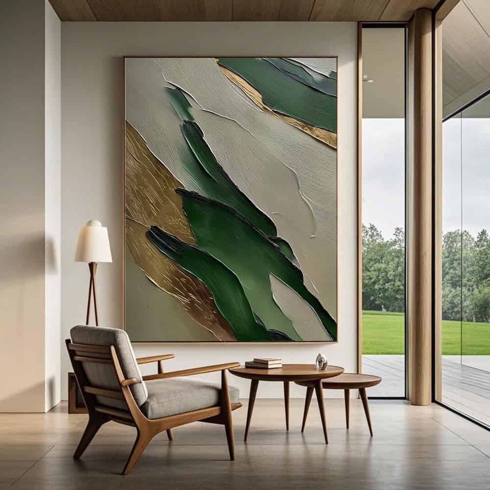 GREEN ABSTRACT ART "GILDED STRATA"