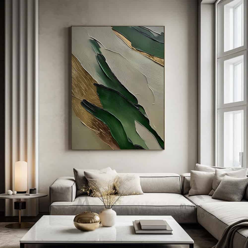 GREEN ABSTRACT ART "GILDED STRATA"