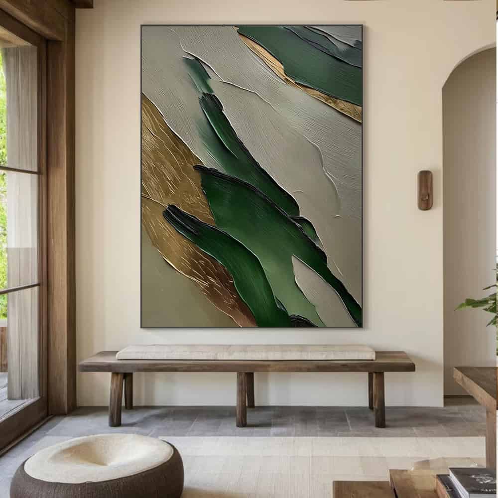 GREEN ABSTRACT ART "GILDED STRATA"