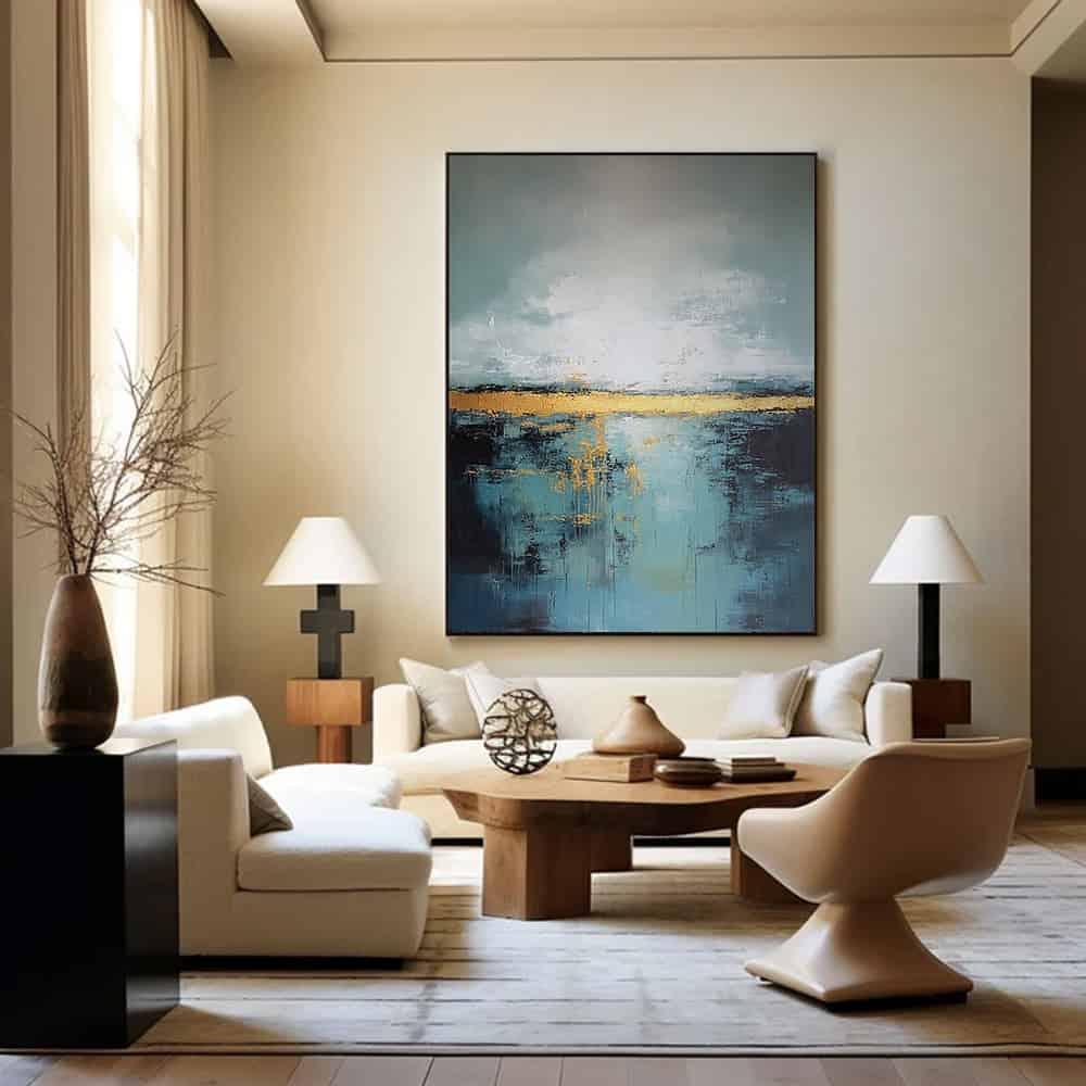 GREEN ABSTRACT ART "GOLDEN HORIZON"