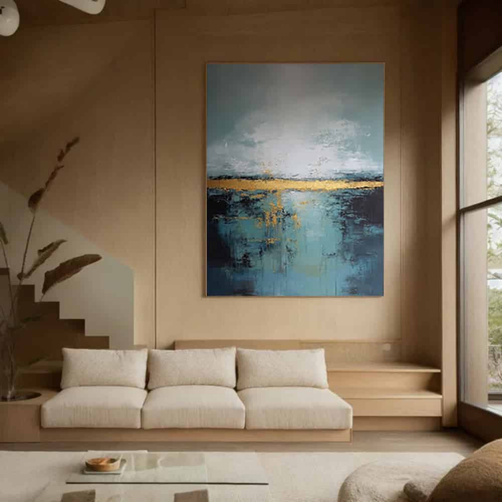 GREEN ABSTRACT ART "GOLDEN HORIZON"