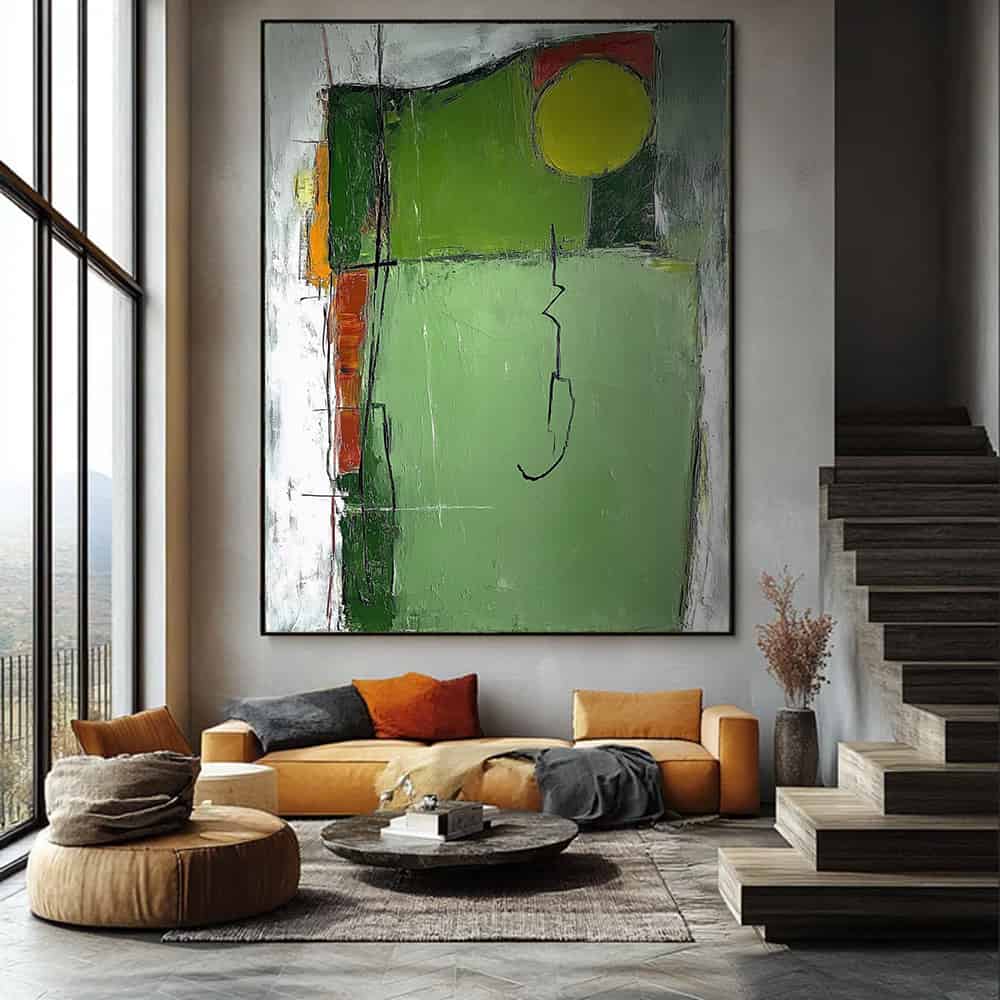GREEN ABSTRACT ART "ORCHARD SKETCH"