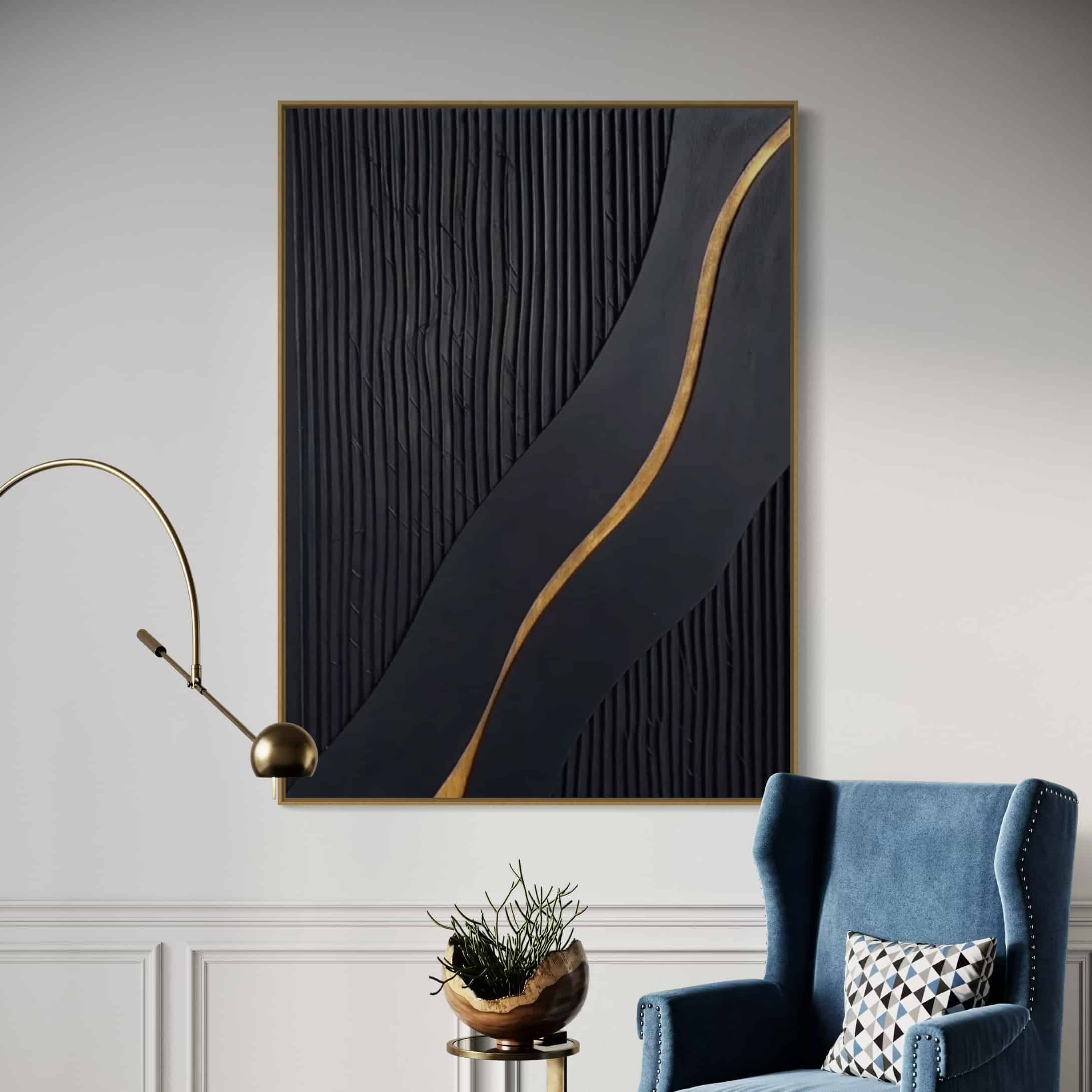 BLACK TEXTURED ART "GOLDEN PATH"