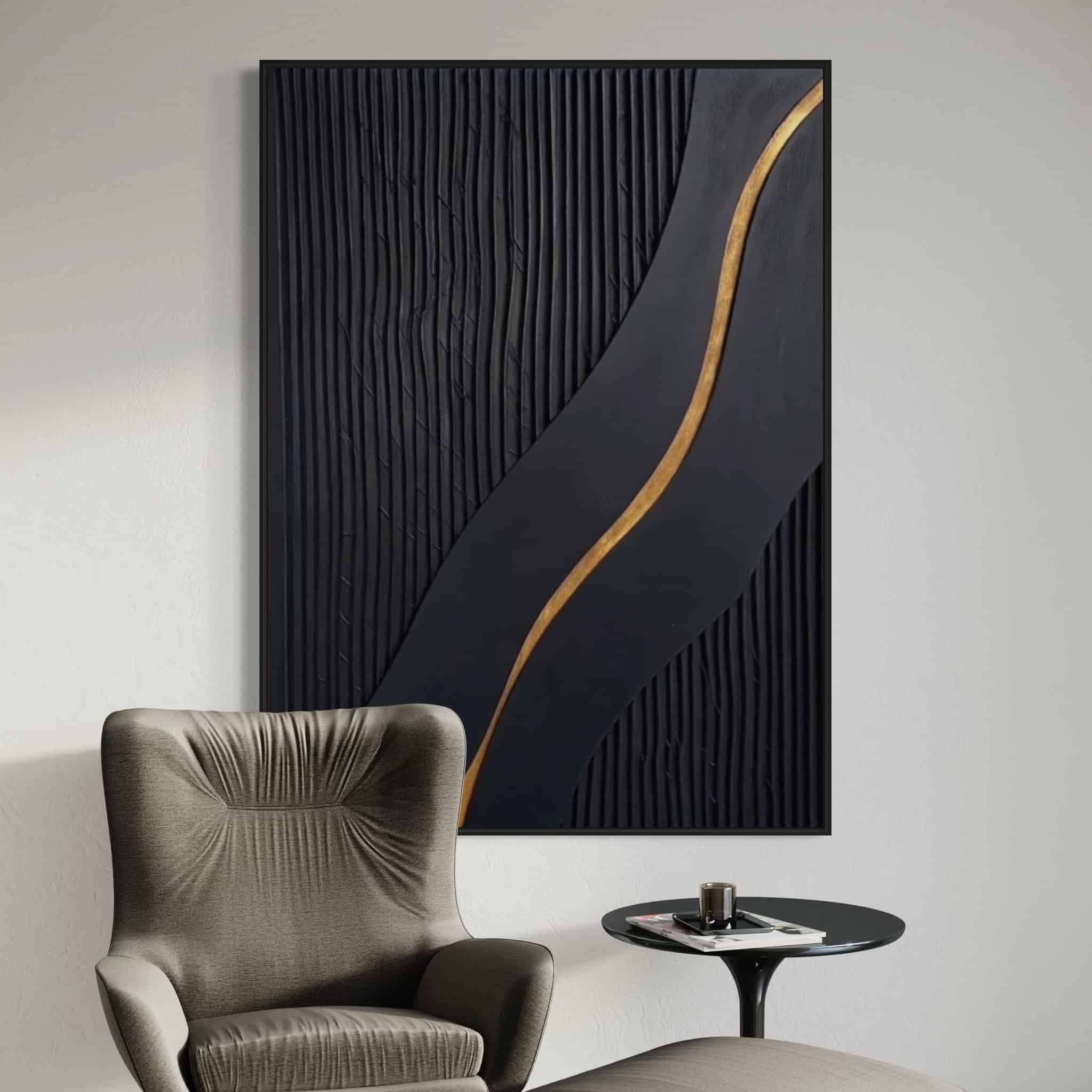 BLACK TEXTURED ART "GOLDEN PATH"