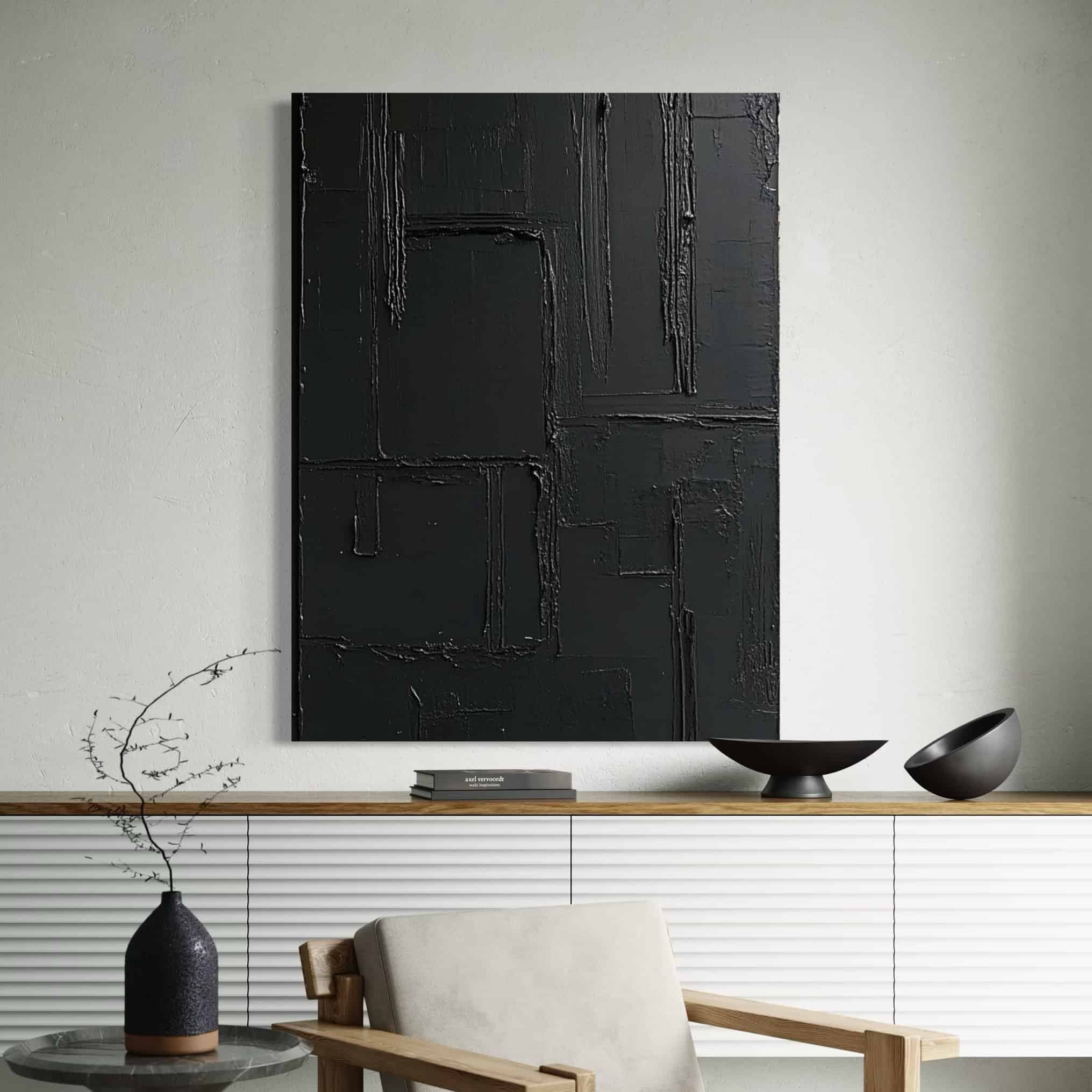 BLACK TEXTURED ART "MIDNIGHT MAZE"